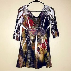 Artsy 3/4 Sleeve Shirt with Floral Graphics